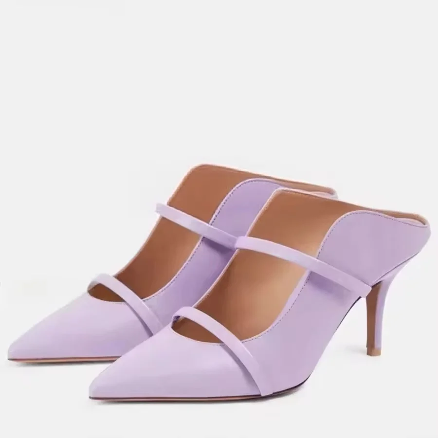 Pointed Toe High Thin Heels Mule Women's Pumps Metallic Strap Stiletto Heel Metallic Velvet Satin Leather Dress Shoes Size 34-46