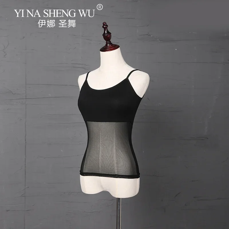 เสื้อเต้นลาตินผู้หญิง ผ้าตาข่ายซีทรู บอดี้สูท เสื้อกล้าม ผ้าโปร่ง แขนกุด เสื้อเต้นลาติน ชุดเต้นบัลเลต์ เสื้อซ้อม