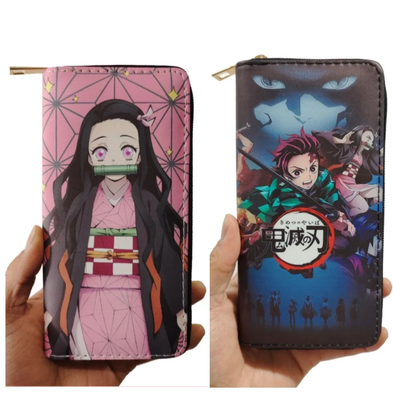 Anime Demon Slayer portafoglio Kimetsu No Yaiba Kamado Tanjirou portafoglio Cosplay nezuko Cartoon Portable Zipper Long Pu Leather Purse