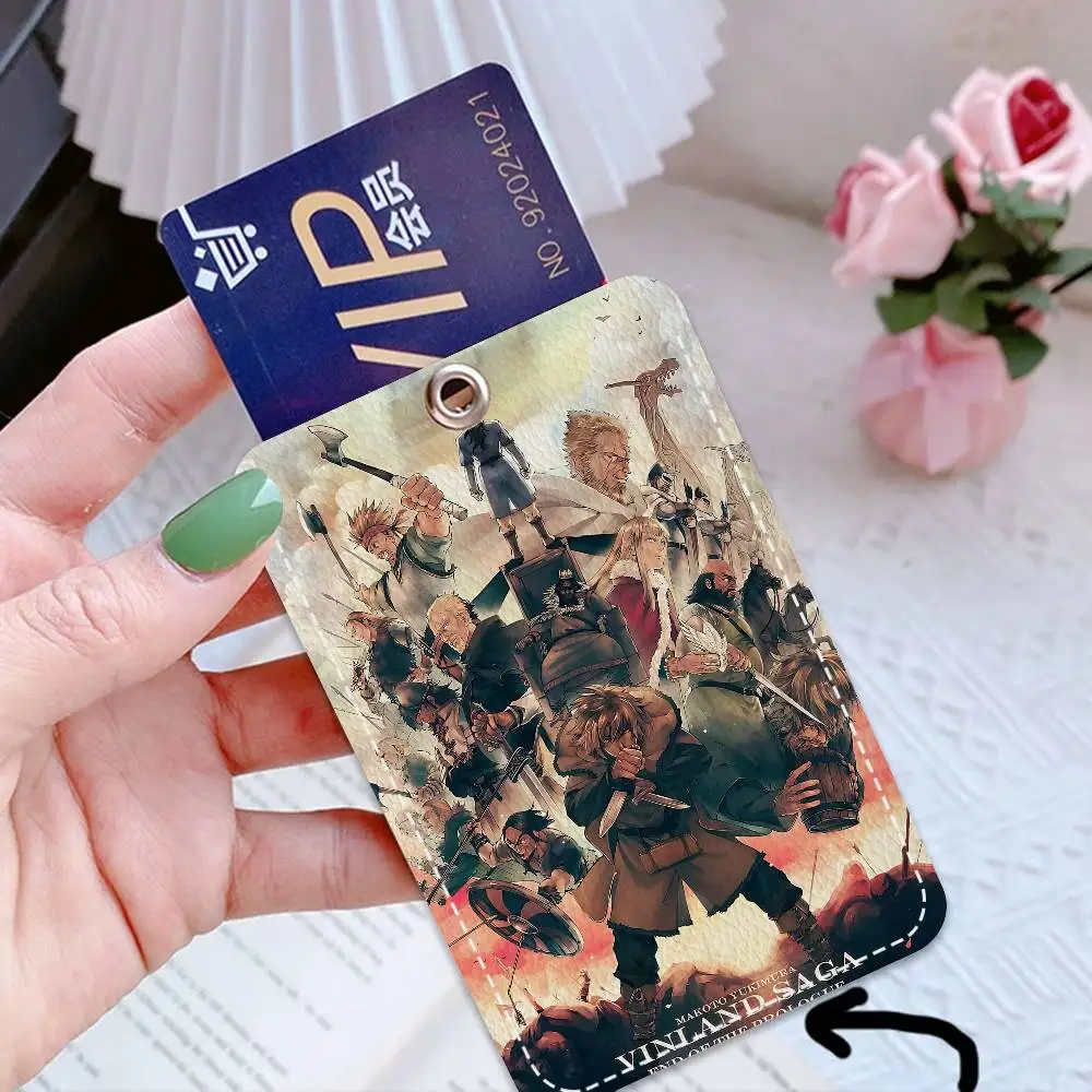 Vinland Saga Anime 1Pc PU Leather Card Holder Keychain Key Ring