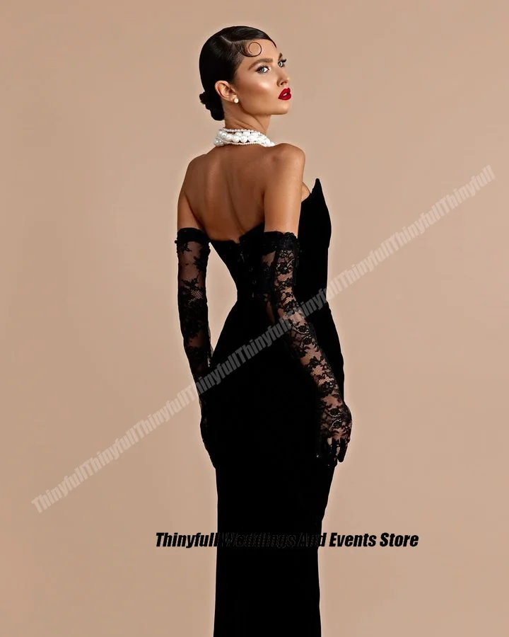 Thinyfull Mermaid Black Evening Party Gowns Sweetheart Sleeveless Velvet Prom Dresses Split Formal Occasion Dress Customized