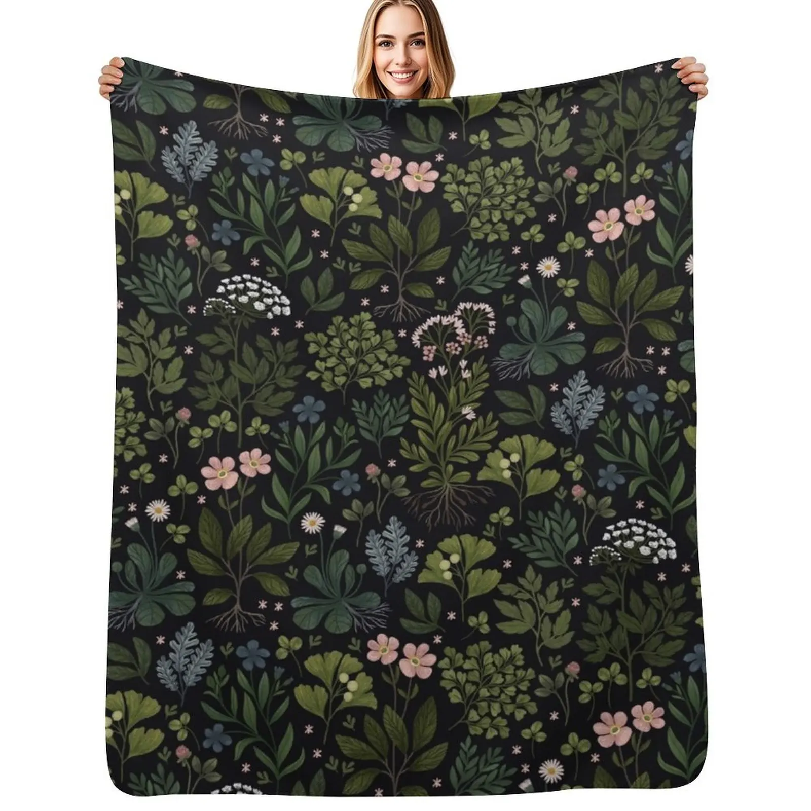 Herbarium Dark Throw Blanket All Season Soft Lightweight Blanket for Home