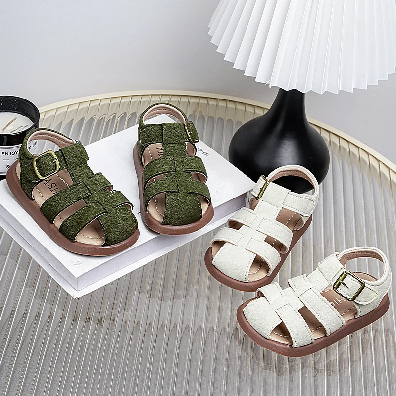 Children Casual Toes Capped Sandals Retro Style Kids Weave Hollow Out Sandals Soft Sole Boys Girls Summer Beach Shoes