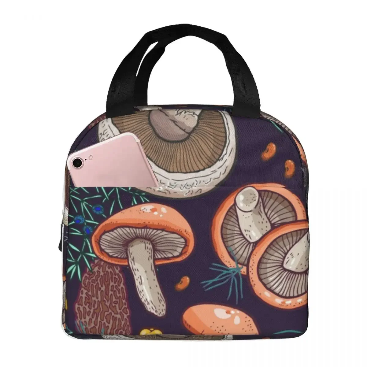 Lunch Bags for Men Women Dark Dream Forest Psychedelic Mushroom Insulated Cooler Portable School Oxford Tote Bento Pouch