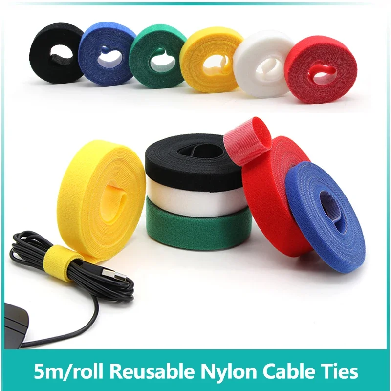 1~30Rolls Reusable Nylon Cable Ties 5 m/roll Self Adhesive Loop Bundle Clip Wire Organizer Management Cable Fastener Straps Tape