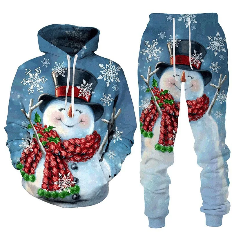 Men's Hoodie Sets 3D Print Men Women Christmas Santa Claus Cosplay Tracksuit Pants 2Pcs Suits Oversized Pullover Couple Clothing