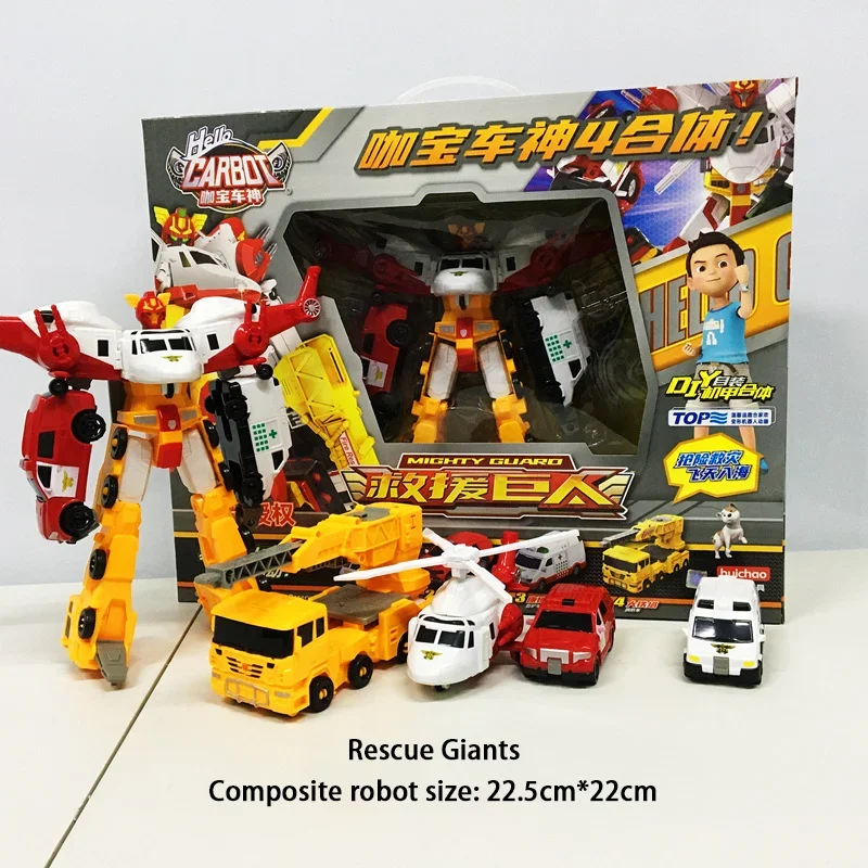 

4 in 1 Hello Carbot Transforming Car Robot Toy Joint Movable Rescue Giants Action Figures Toys for Boys Girls Kids Gift Model