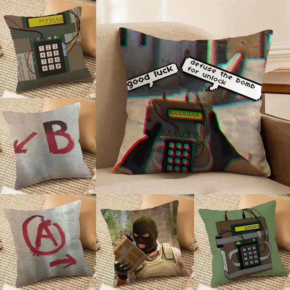 C-CS GO Bomb funny Cushion Cover Silky Short Plush Invisible Zipper Dustproof Sofa Pillow Case for Home Decor