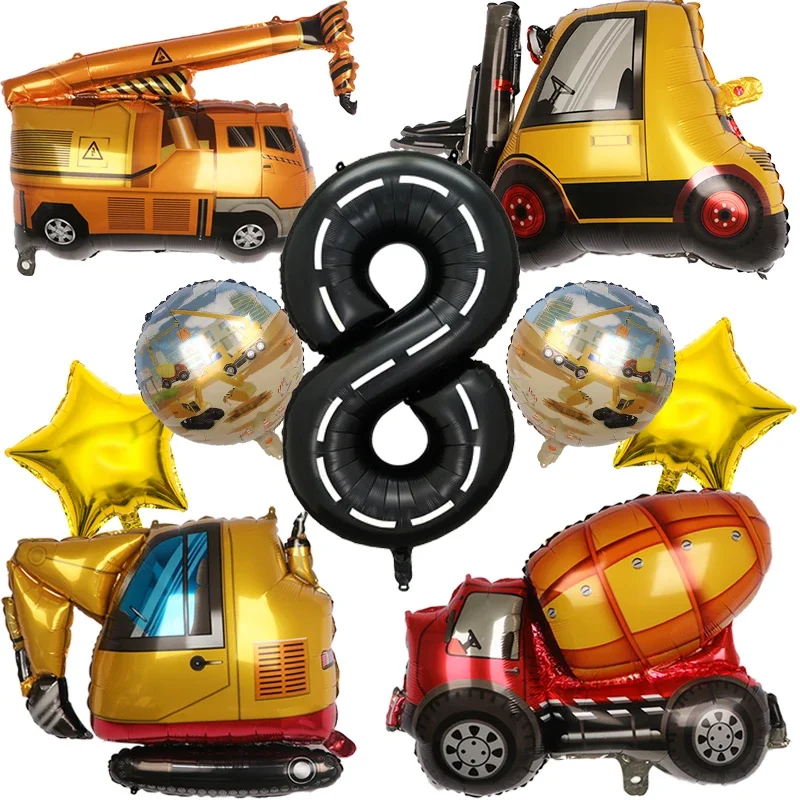 9 stücke 1 satz Engineering Thema Folien Ballons Mit 40 Zoll Anzahl Geburtstag Party Ballon Bau Fahrzeug Traktor Auto ballons