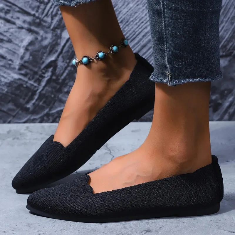 Sommer Damen Modische Spitze Gestrickte Slip-on Flacher Mund Einzelne Schuhe Bequeme Atmungsaktive Vier Jahreszeiten Flache Schuhe