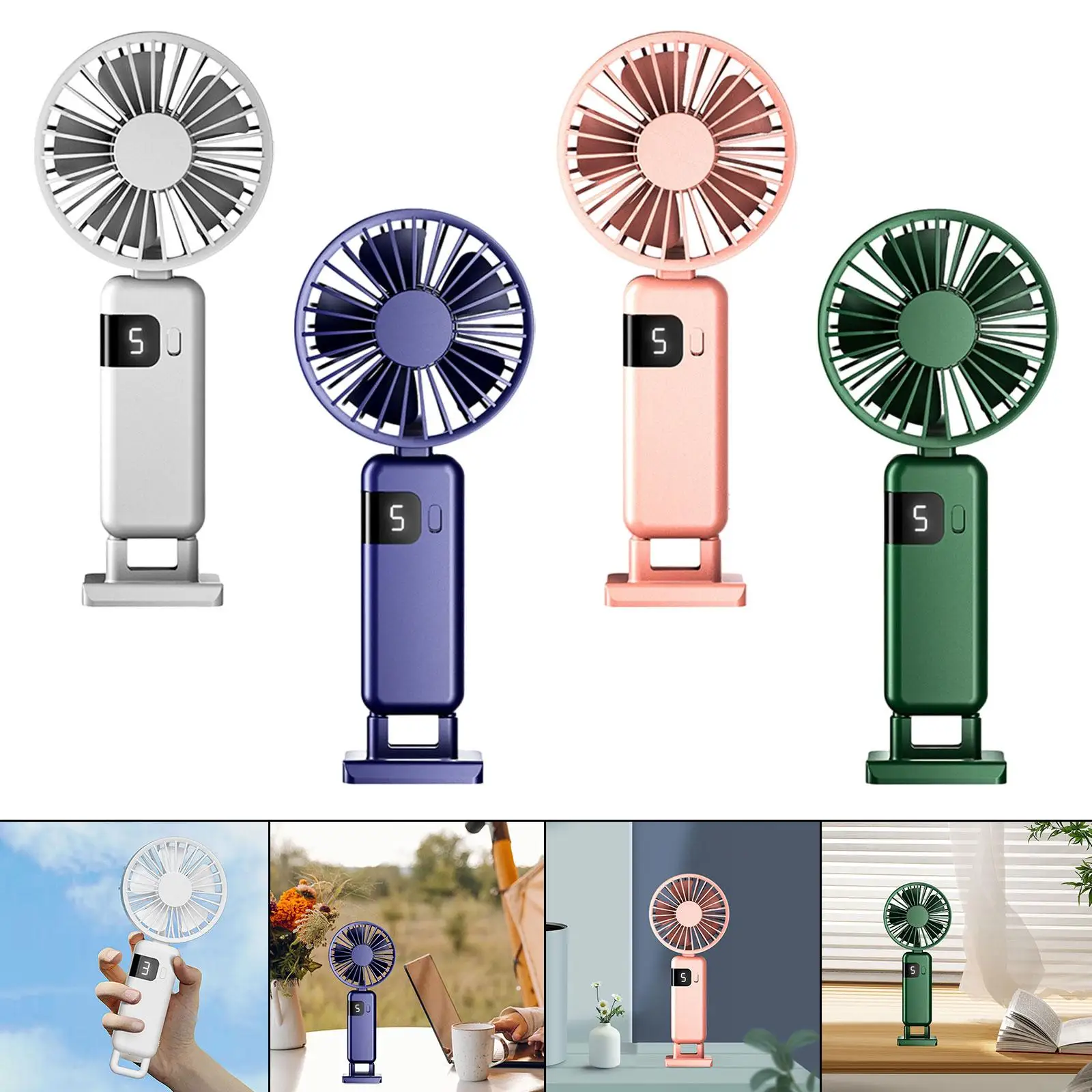 Foldable Fan Silent with A Phone Stand Cooling 5 Speeds Adjustable Desk Fan Hanging Neck Fan for Summer Home Office Camping Dorm