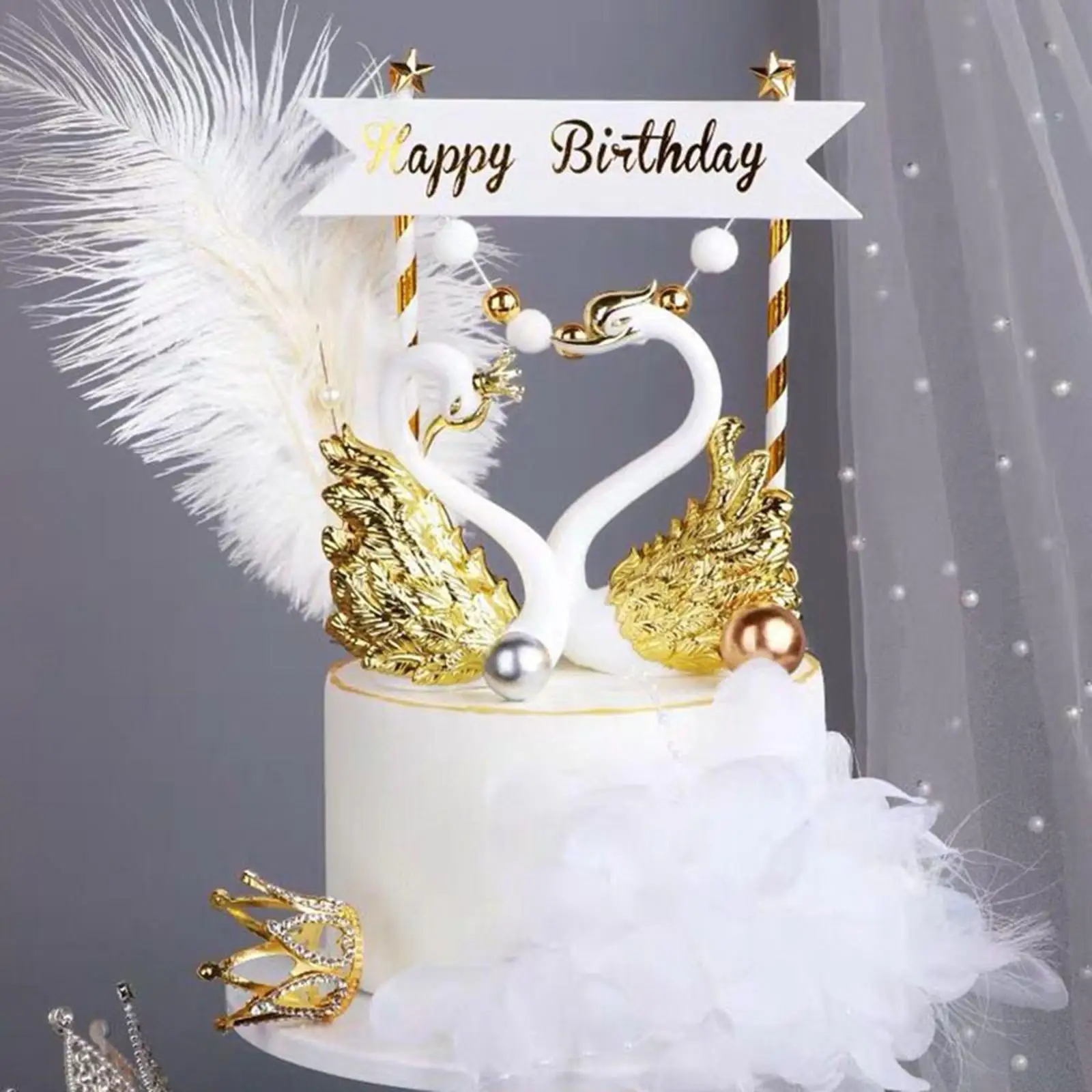 Fantasy Swan Crystal Cake Topper Home Table Figurine Cake Accessories for Engagement Party Decor