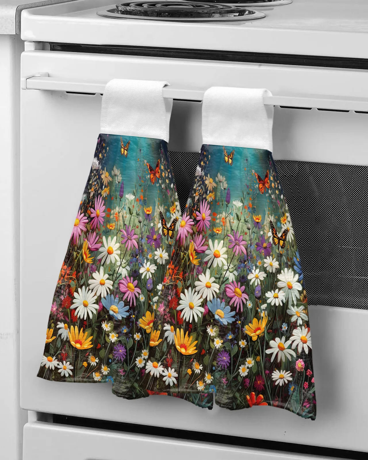 

Daisy Flower Butterfly Bushes Hand Towels Bathroom Hanging Cloth Microfiber Quick Dry Cleaning Cloth Kitchen Towel