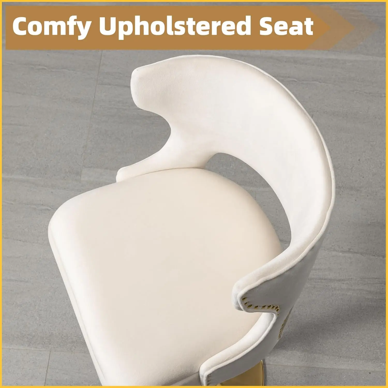 Westice Gold Bar Stools Set Of 6, Counter Height Adjustable Barstools, Modern Velvet Swivel Bar Chairs With Curved Back, Metal