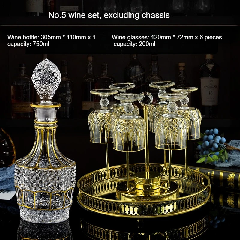 Crystal Glass Whiskey Set Gold Embossed Creative Western Wine Bottle Wine Glass Bar Household Utensils