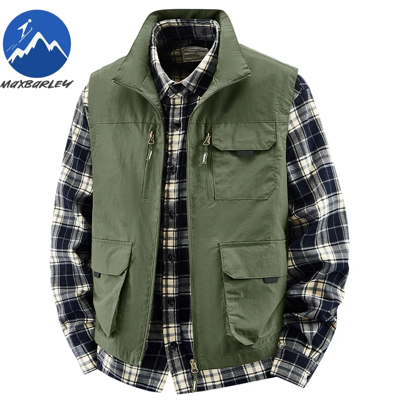 

2026 Мужской жилет без рукавов, удобная дышащая куртка для рыбалки на открытом воздухе, мужской весенне-осенний легкий жилет с воротником-стойкой для отдыха