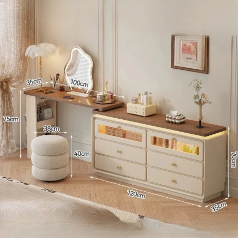 Italian Station Vanity Makeup Desk Double Stool Coffee Workbench Dressing Table Wood Frames Penteadeira Bedroom Furniture