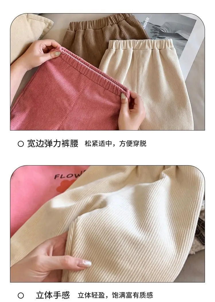 Kinder Herbst Winter Fleece-Gefütterte Gerade Hosen Jungen Mädchen Cordhosen Lässige Lange Hosen Weiche Baby Sporthosen Schulhosen Kinder – Detail 6
