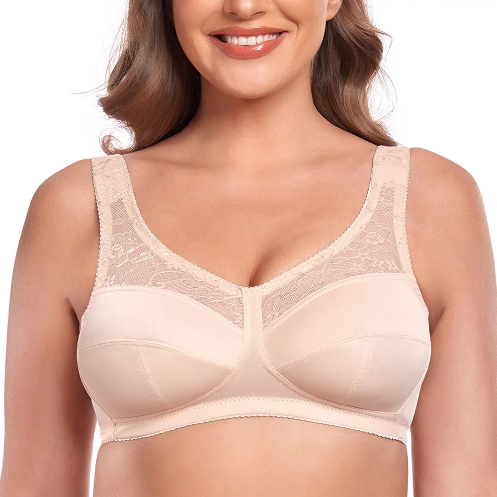 Sujetador de talla grande sin aros para mujer, Bralette blanco, cómodo, diario, Floral, cobertura completa delgada, talla grande, B, C, D, E, F, G,