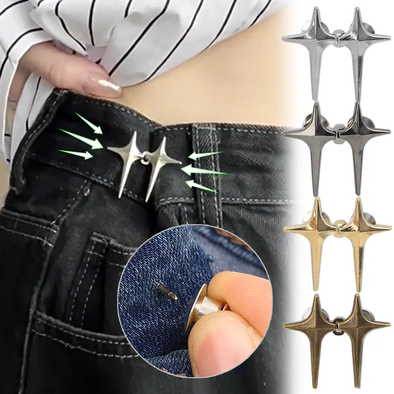 Star Shaped Waist Buckle Alloy Jeans Waist Brooch Decorative Reusable Buttons No Sewing Detachable Button For Waist Adjustment
