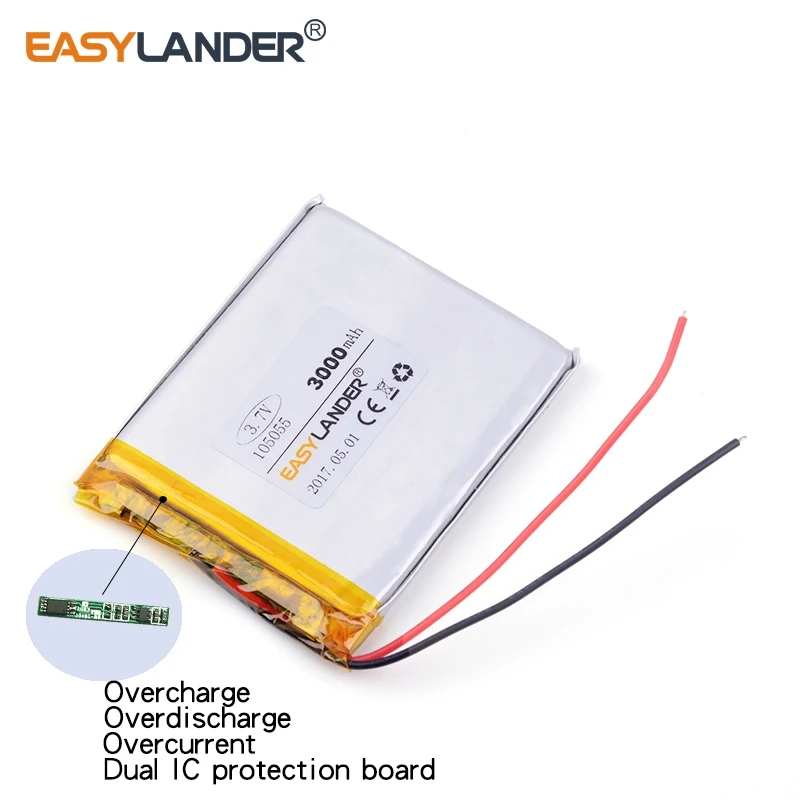 105055   3,7 В 3000 мАч перезаряжаемая литий-ионная литий-полимерная батарея для GPS-транспортного телефона, мягкий регистратор данных