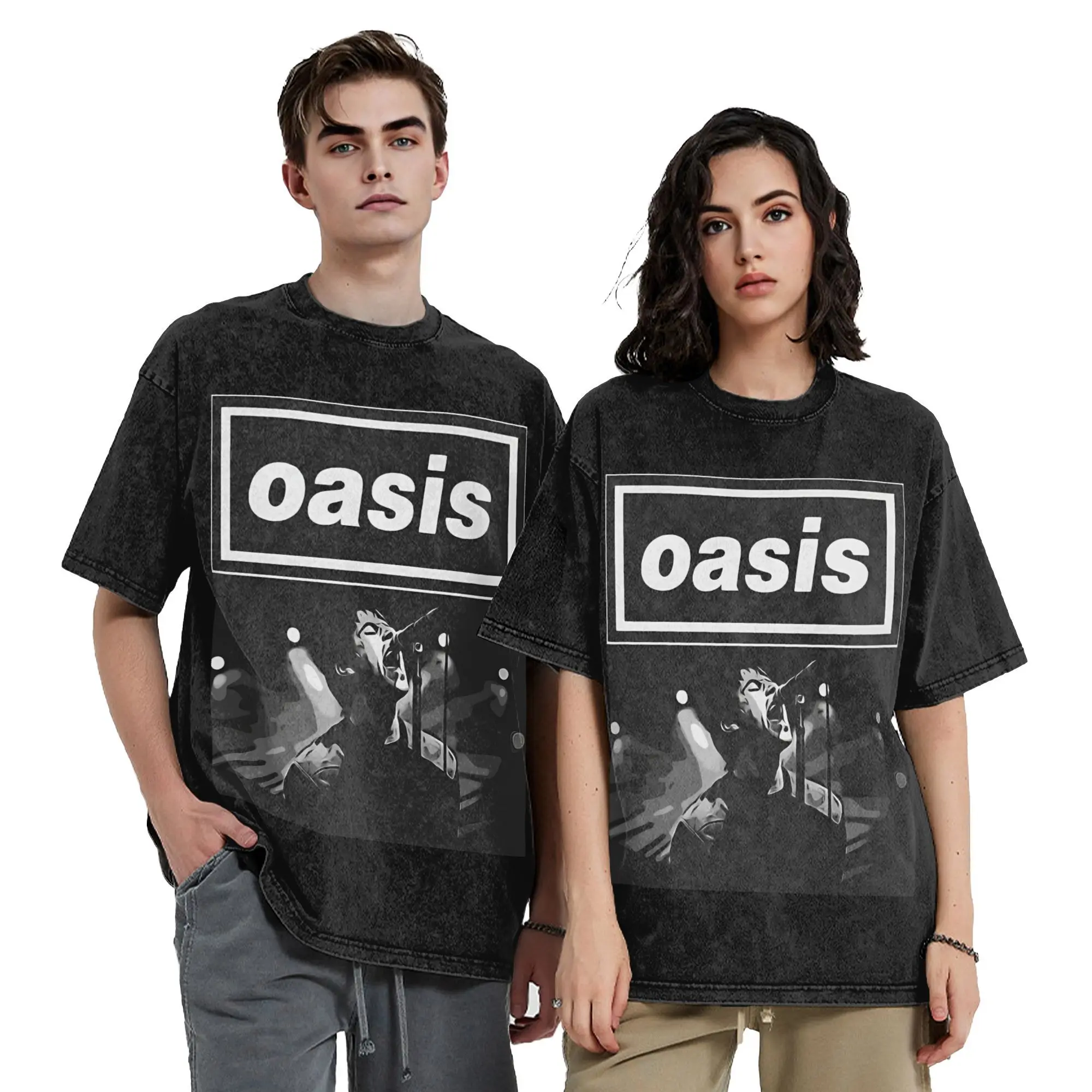 

O-Oasis Roll Rock Vintage Washed T-Shirts Men Women Amazing Pure Cotton Tees Crew Neck Short Sleeve T Shirts Gift Tops