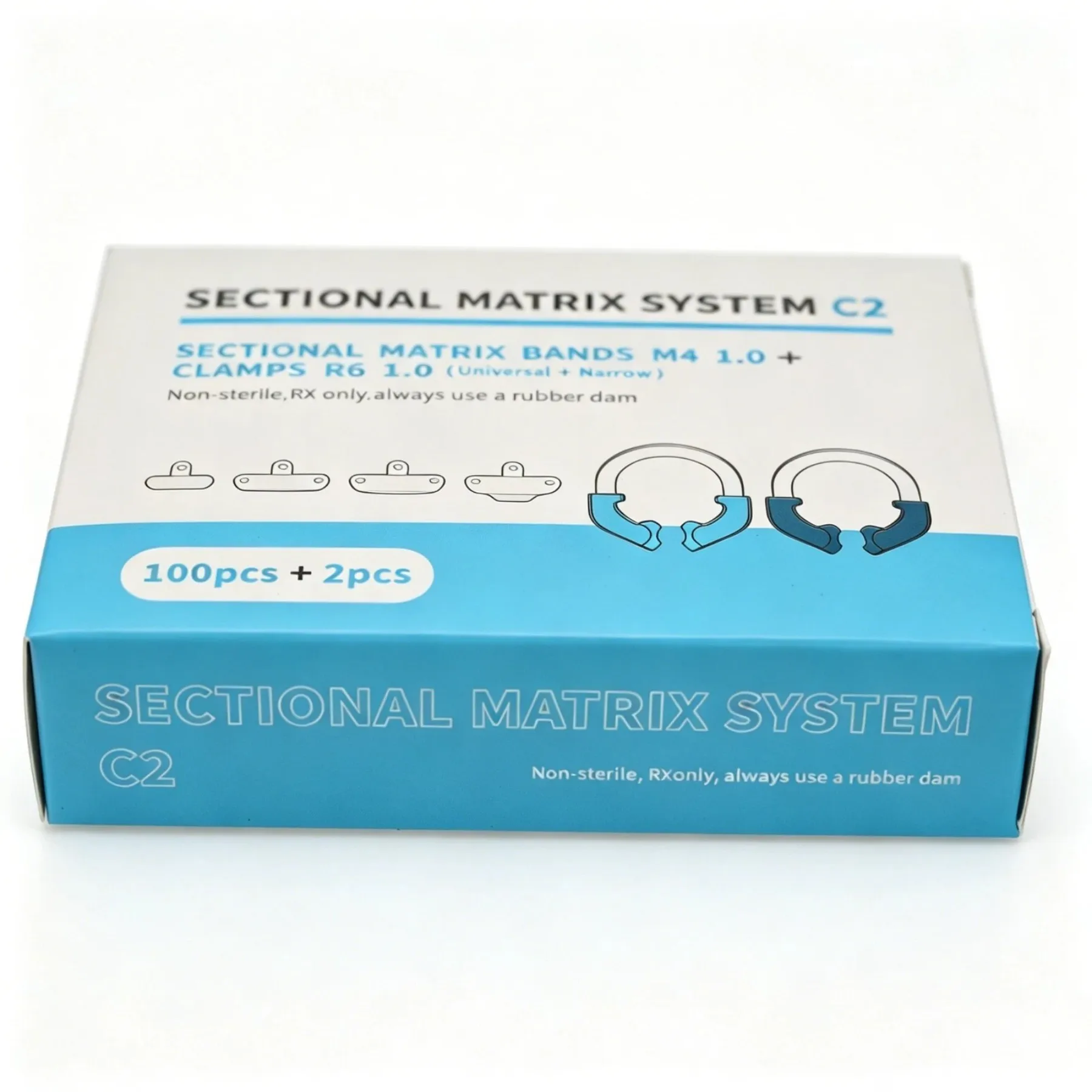 C2 Dental Sectional Matrix System M4 1.0 Matrix Bands with R6 Clamps Ring 100pcs+2pcs Kit Fit Garrison Palodent V3 System - view 5