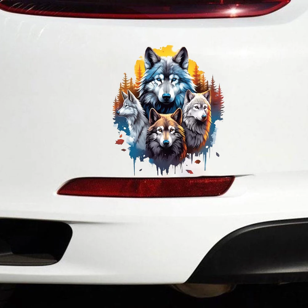 Four Wolves in the Jungle Car Sticker, Suitable for Laptop, Car, Truck, Van, SUV, Motorcycle, Wall, Bumper, Window