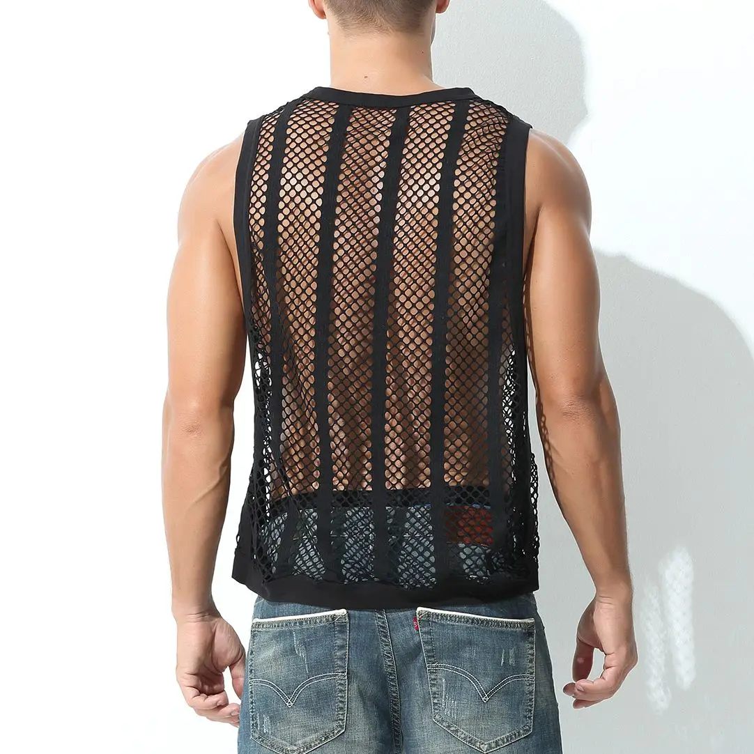 CLEVER-MENMODE Men Tank Tops Sleeveless Undershirt Sexy Mesh Sheer Hollow Vest See Through Fishnet T Shirt Muscle Tee Singlet