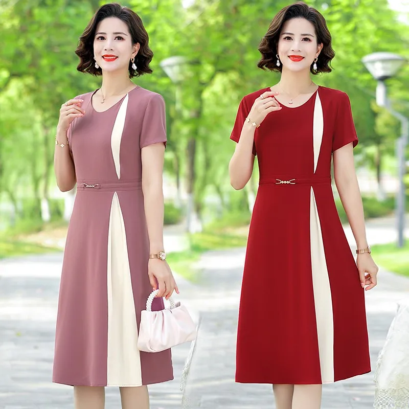 2024 impero Patchwork Pullover a metà polpaccio abbigliamento donna o-collo ufficio signora estate abiti decenti donna nuova popolarità coreana
