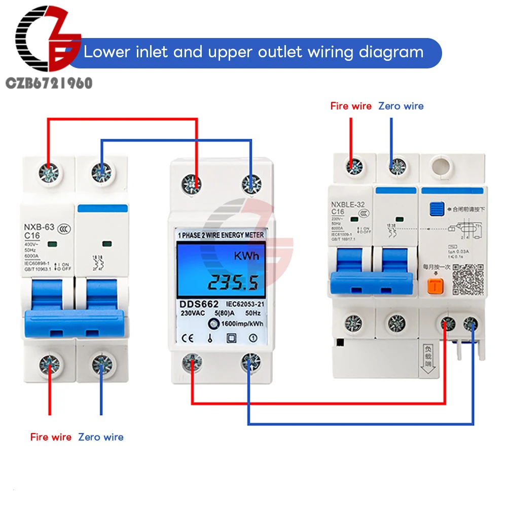 Single Phase Two Wire LCD Digital Display Wattmeter Power Consumption Energy Electric Meter KWh AC 230V 50Hz Electric Din Rail