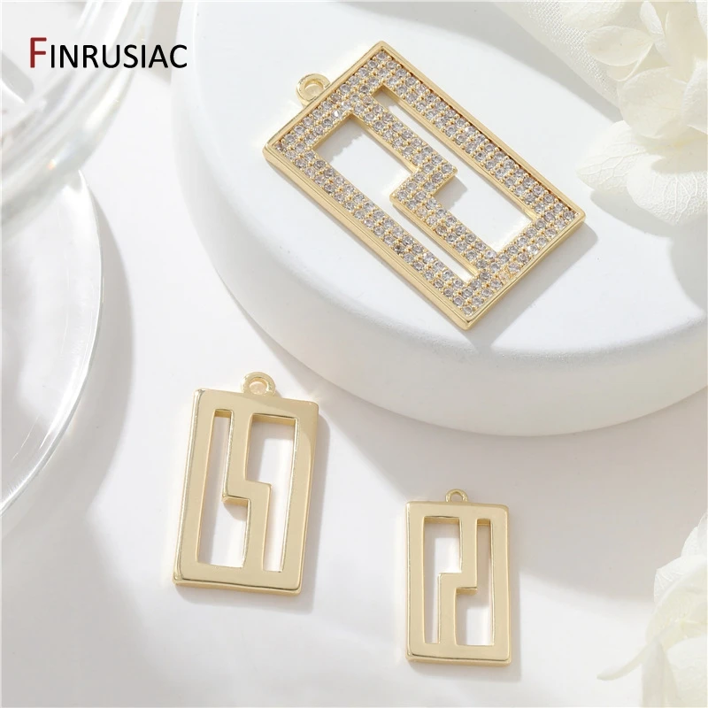 Suministros para hacer collares y colgantes DIY, abalorio rectangular hueco de latón chapado en oro de 14K para accesorios de fabricación de joyas