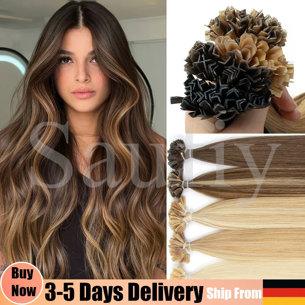 Gerade Nagelspitzen-Haarverlängerungen Echthaar Keratin-Spitzen Heißfusion Echthaar-Extensions Schwarz Braun Vorgeklebtes Haar 50 Stück