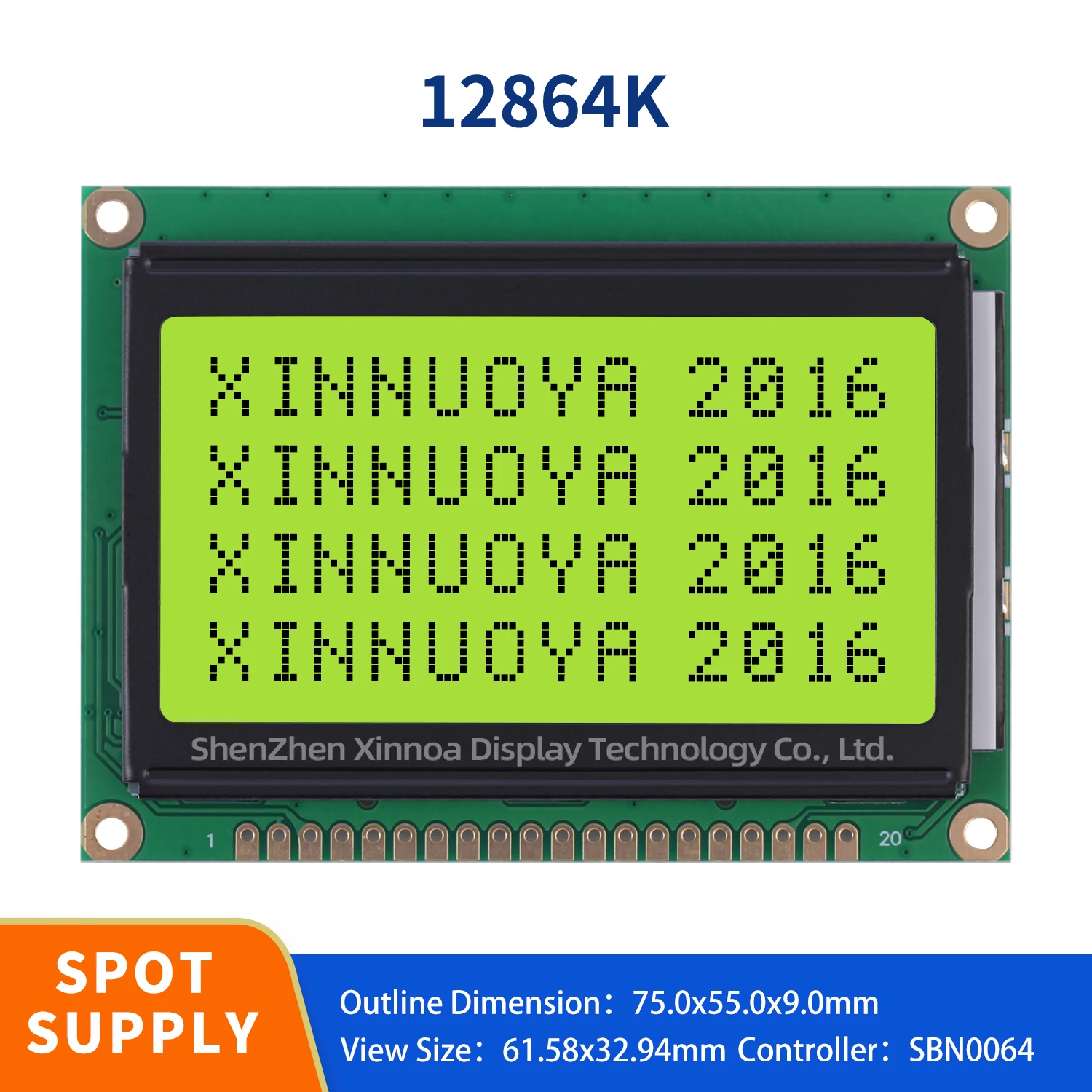 12864K 20PIN 5V 128X64 dot LCD module yellow green screen 12864 display with backlight NT7108C NT7108T parallel port LCD12864