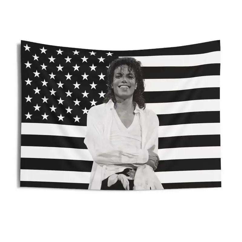 VIKAMA Michael Jackson Wandteppich mit amerikanischer Flagge, Polyester-Wandbehang für Schlafzimmer, Wohnheim, Musikzimmer, Retro-Pop-Star-Heimdekoration