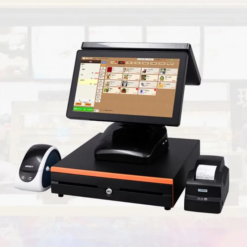 Modern commercial computerized Android POS cash register with 5-year warranty and Bluetooth support