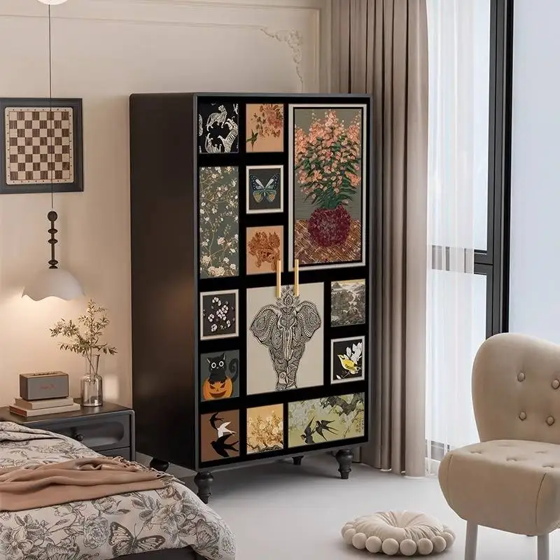 

Black Wooden Vintage Wardrobe Hanging Designs Modern Drawer Storage Clothes Cabinet Bedroom Cheap Roperos De Madera Furniture