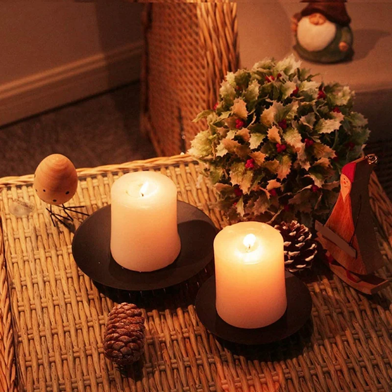 8 buah 8 Cm pemegang lilin kedatangan logam tempat lilin lilin Natal piring lilin dengan Spike hitam