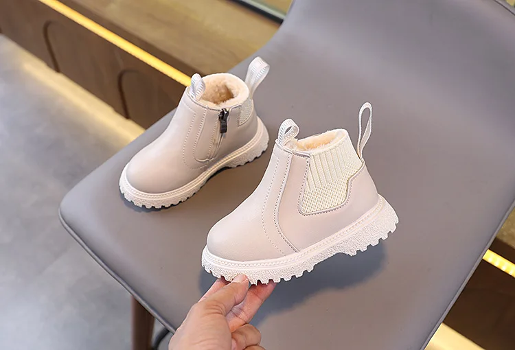 Winterstiefel für Jungen und Mädchen, modische Schneestiefel mit Reißverschluss, flauschig, warm, rutschfest, kurze Stiefel für Kinder, Lederschuhe für Kinder. – Detail 17