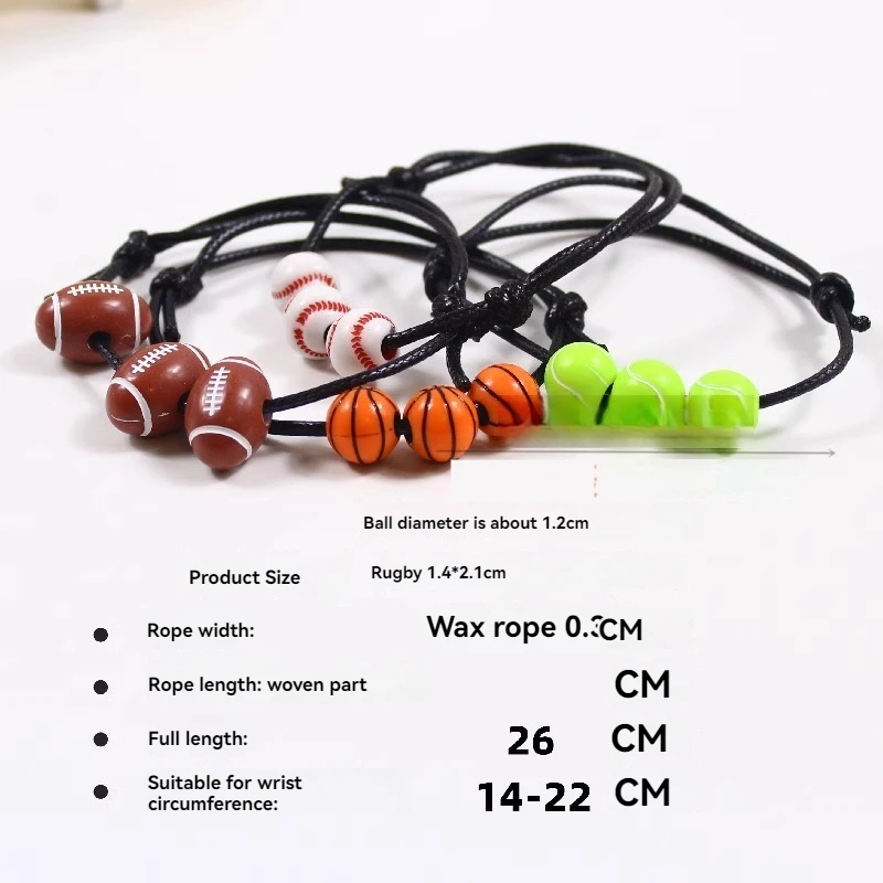

Sports bracelet basketball couple bracelet wax thread braided baseball tennis bracelet summer gift for boys and girls