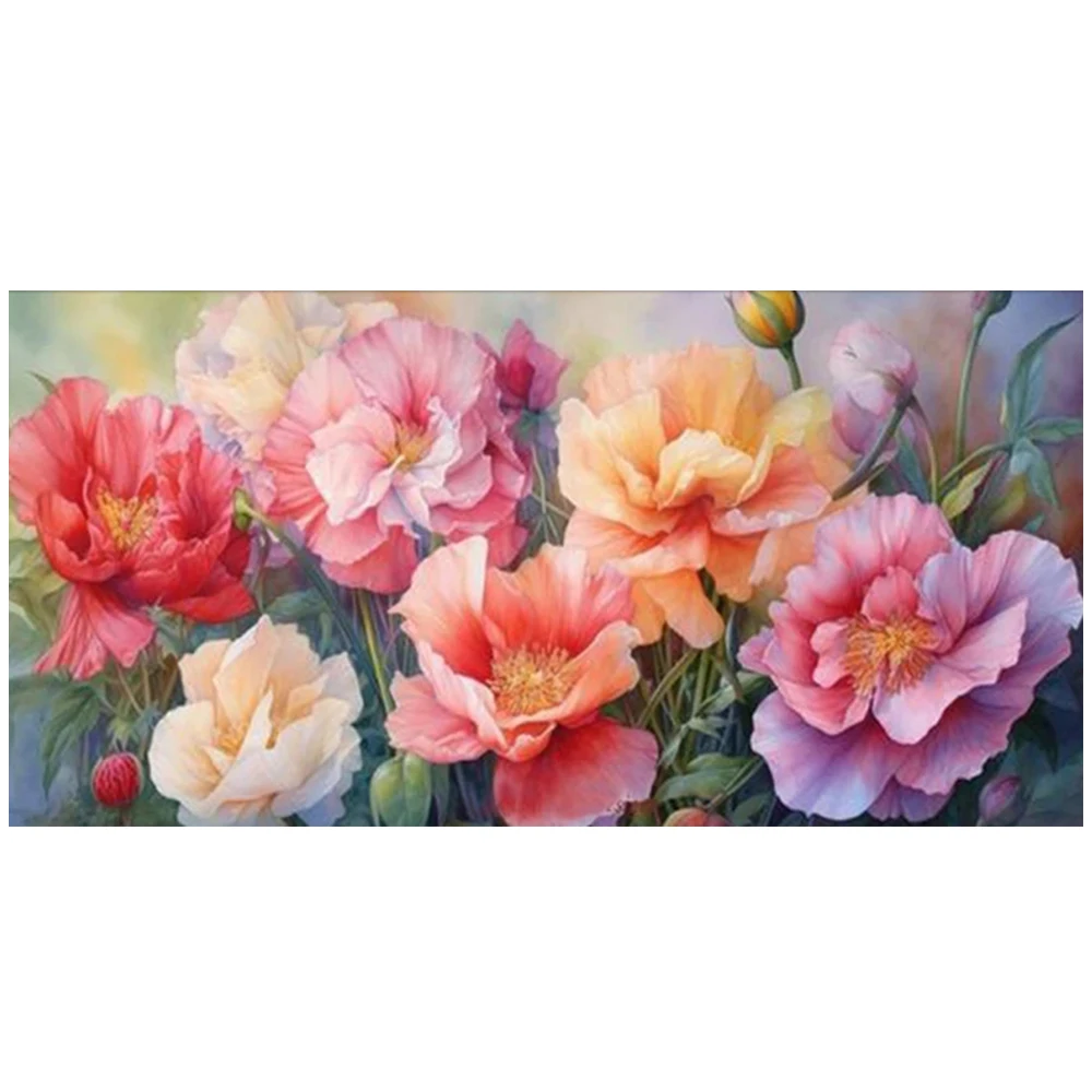 Diy Large Size Full Drill Diamond Painting Colorful Blooming Pink Peony Mosaic Embroidery Rhinestone Picture Flowers home Decor