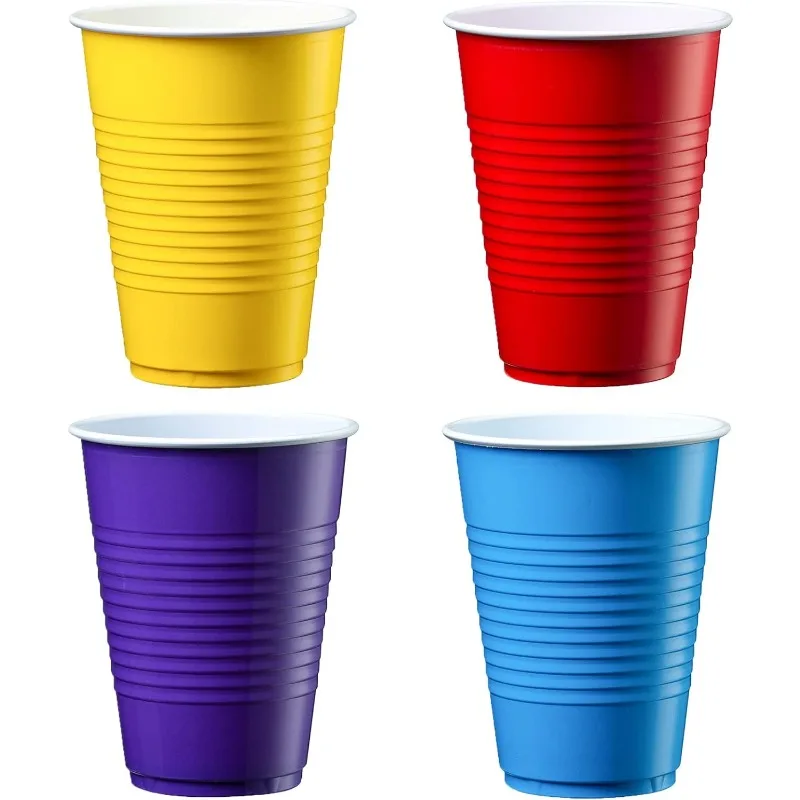 [240 Count] 16 oz. Disposable Party Plastic Cups - Assorted Colors Drinking Cups