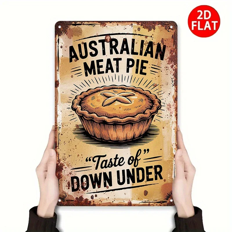 Australian Meat Pie Style Metal Welcome Sign - Wall Art, Rustic Decor for Home, Kitchen, Garden, Office & Café
