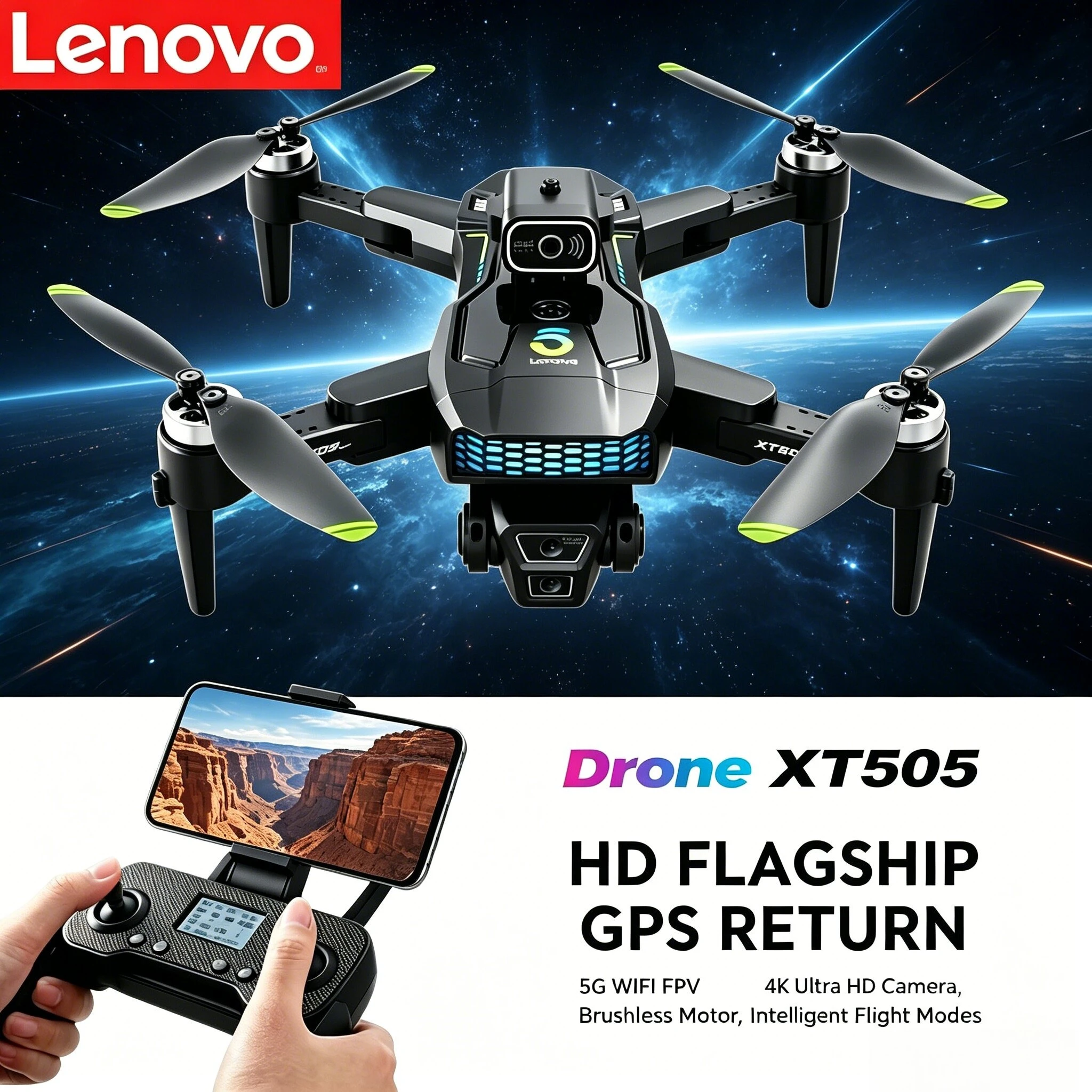 

Professional Lenovo XT505 RC Quadcopter Foldable GPS 5G WiFi Optical Flow Positioning Gimbal Brushless Motor Aerial Drone
