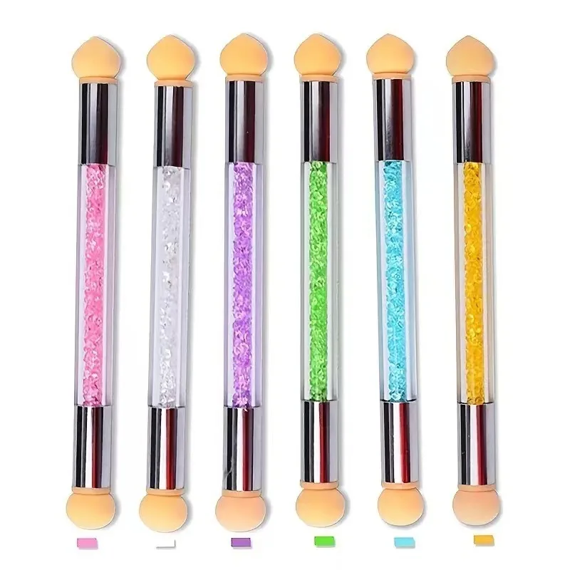 6Pcs Double-ended Gradient Shading Pen Dotting Brush Sponge Head Rhinestone Handle Nail Art Brush Nail Art Painting Tool