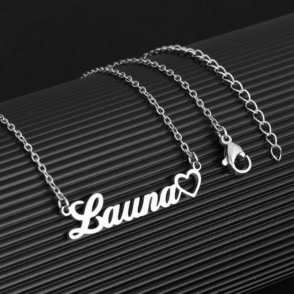 Personalized Custom Name Necklace Stainless Steel Hollow Heart Nameplate Elegant Necklaces Jewelry For Women Birthday Gift