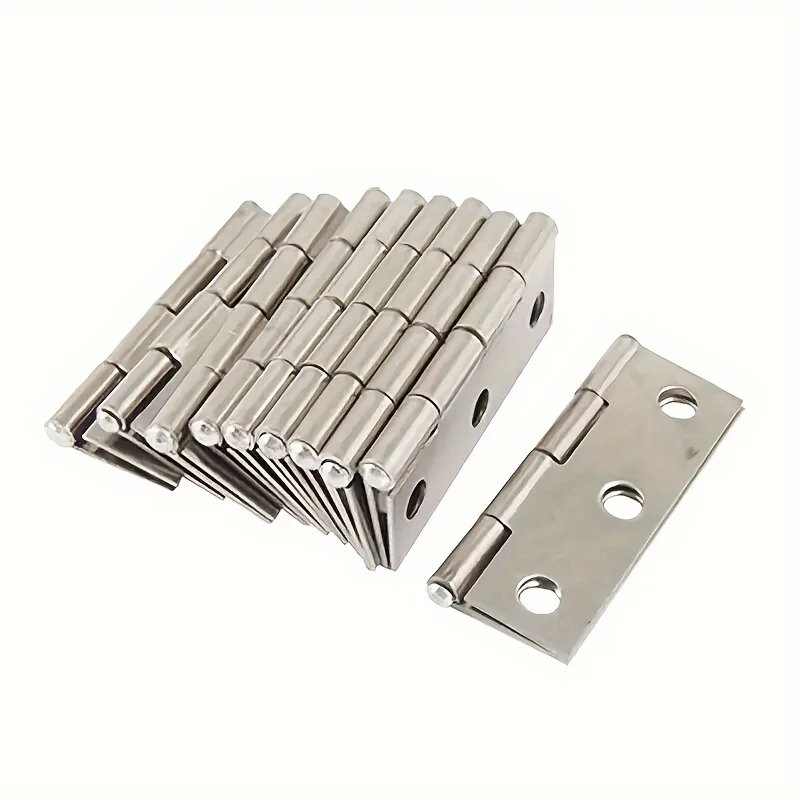 10pcs Shiny Stainless Flat Hinges - Ideal for Cabinets, Windows, And Wooden Boxes | Must-Have Home Decor Items