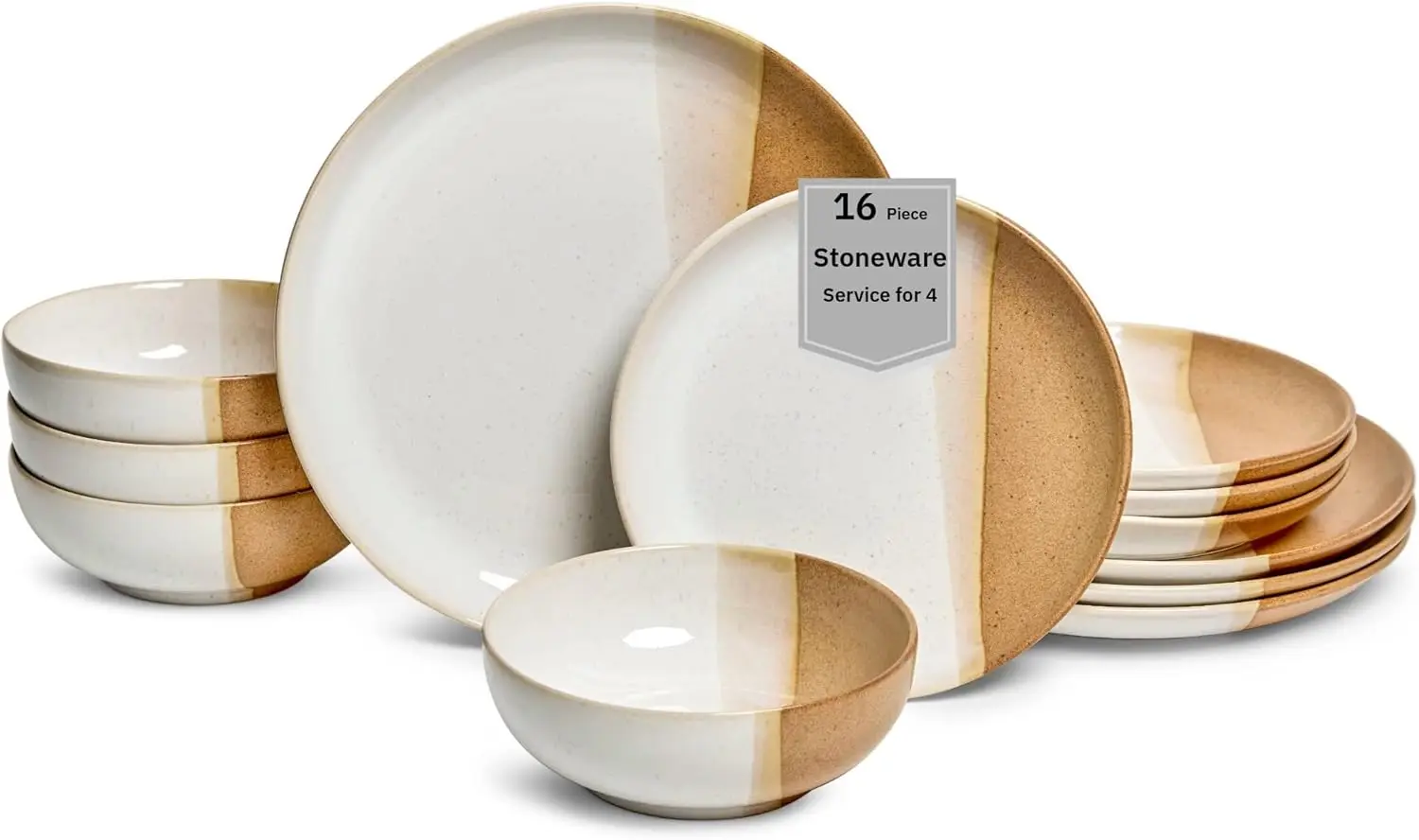 

Phoebe 12-Piece Multicolor Stoneware Dinnerware Set – Service for 4, Plate & Bowl Set, Caramel Stoneware with a Rustic White Gla