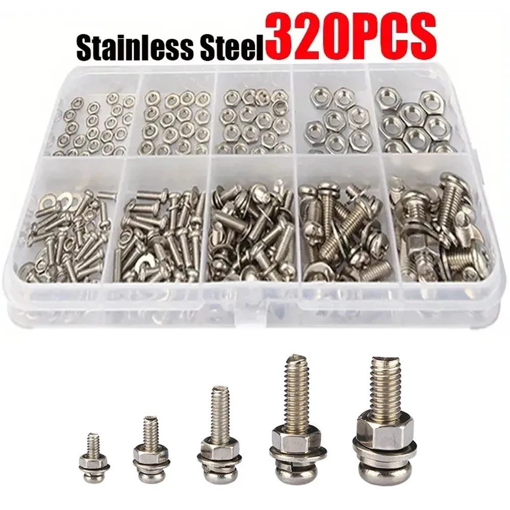 320Pcs/set M2 To M5 304 Stainless Steel Hexagon Socket Head Cap Screws Bicycle Hex Bolts and Washers Assortment Kit