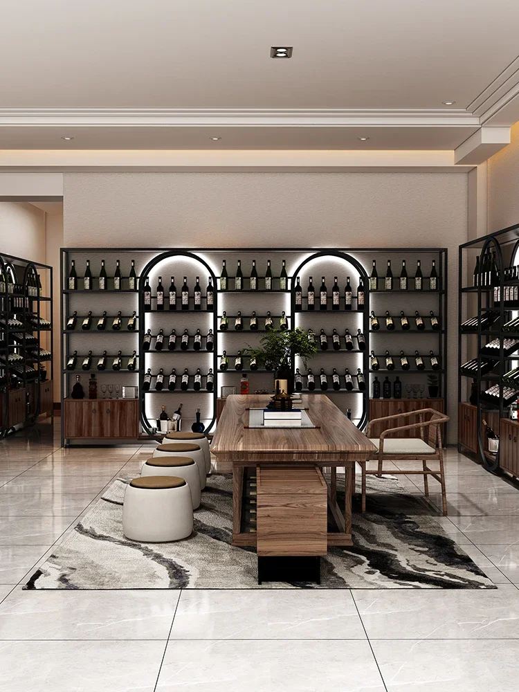 Iron Art Bar Wine Cabinet Floor to Floor Wall Shelf Industrial Style Bar Display Shelf Creative Restaurant Red Wine Shelf